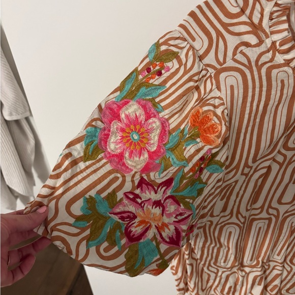 THML Orange Geometric Floral Blouse - Picture 3 of 5